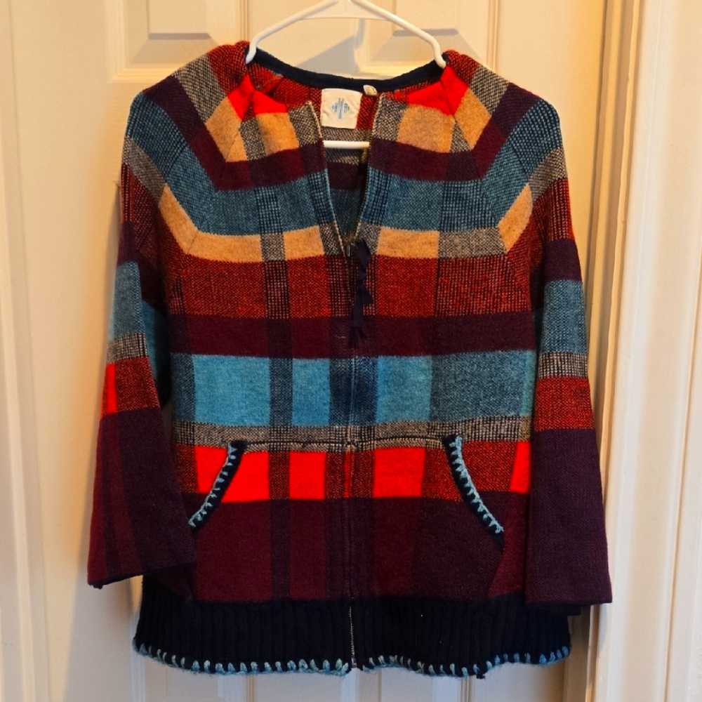 Anthropologie Colorful Plaid Knit Cardigan